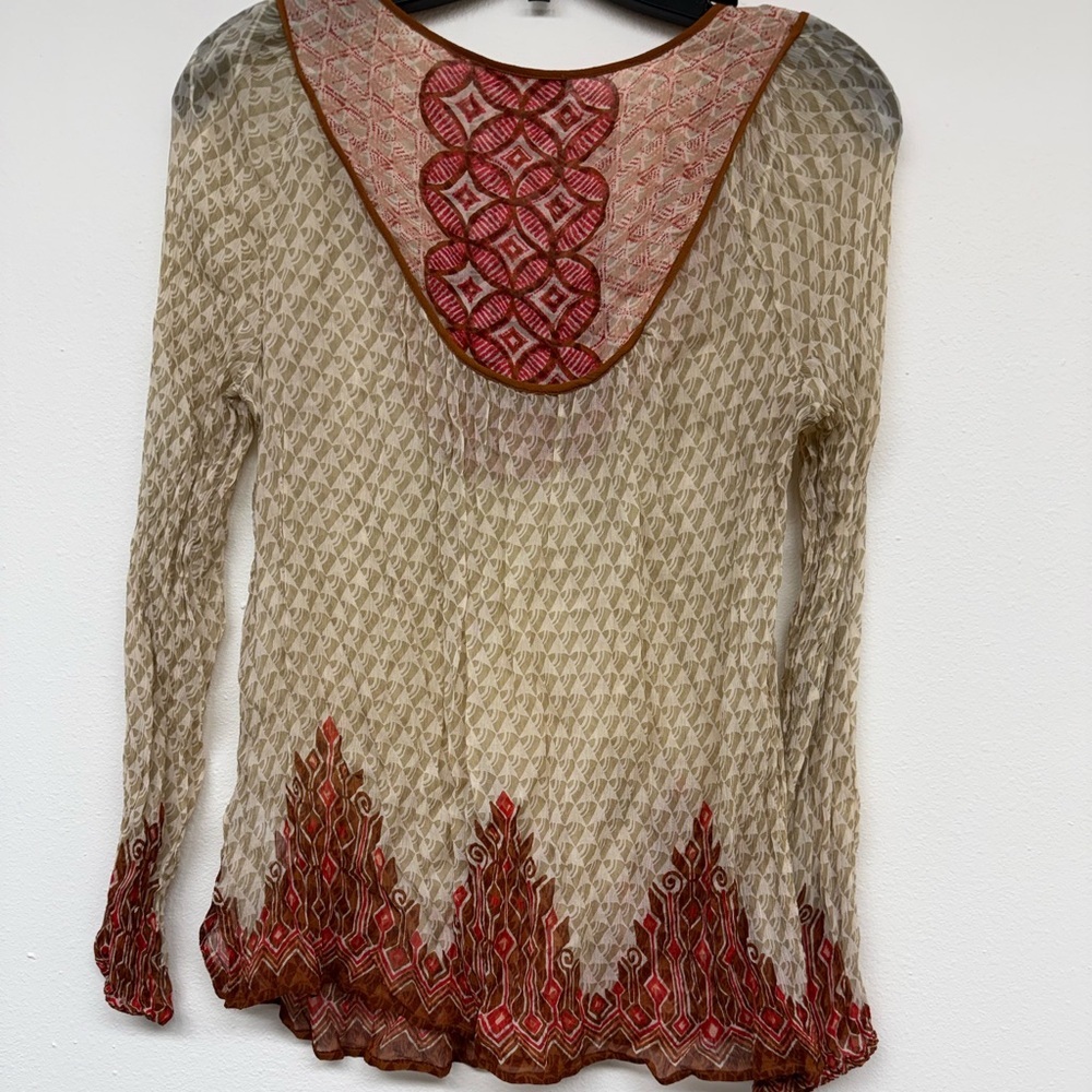 Lucky Brand Boho Cream Tunic with Red Embroidered Yoke and Tassels - Picture 5 of 5